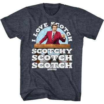 Anchorman-I Love Scotch-Navy Heather Adult S/S T-Shirt - Navy Heather