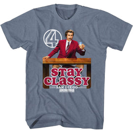 Anchorman-Stay Classy Logo-Indigo Heather Adult S/S T-Shirt - Indigo Heather