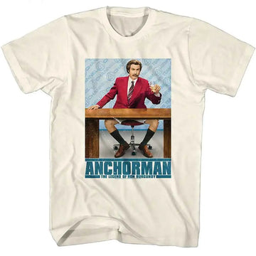 Anchorman-Ron At Desk W Logo-Natural Adult S/S T-Shirt - Natural