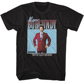 Anchorman-Anchorman Ron Burgundy-Black Adult S/S T-Shirt - Black
