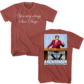 Anchorman-Anchorman Stay Classy Front And Back-Terracotta Adult S/S T-Shirt ***F&B***-S - Terracotta