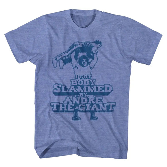 Andre The Giant-Slammed-Light Blue Heather Adult S/S T-Shirt - Light Blue Heather