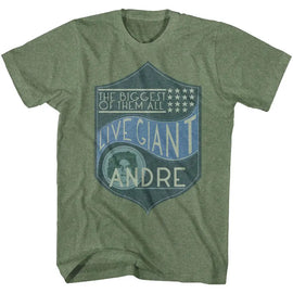 Andre The Giant-Biggest Of Them All-Military Green Heather Adult S/S T-Shirt - Military Green Heather