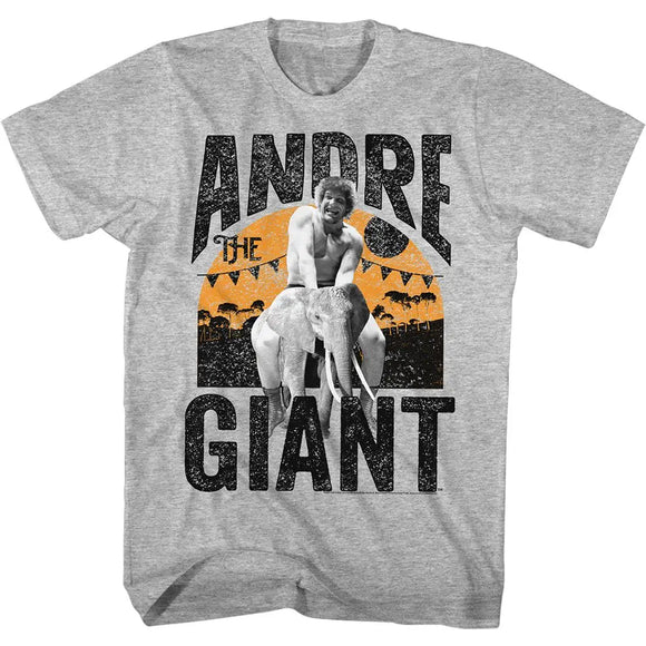 Andre The Giant-Elephant Ride-Gray Heather Adult S/S T-Shirt - Gray Heather