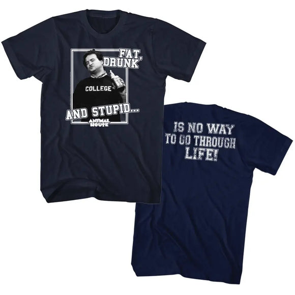 Animal House-Drunk And Stupid-Navy Adult S/S T-Shirt ***F&B*** - Navy