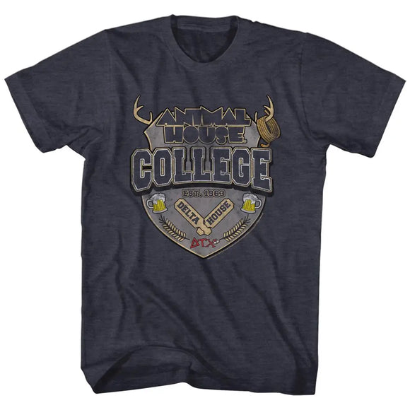Animal House-College Crest-Navy Heather Adult S/S T-Shirt - Navy Heather