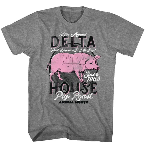 Animal House-Pig Roast-Graphite Heather Adult S/S T-Shirt - Graphite Heather