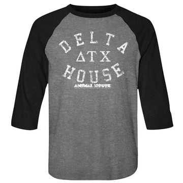 Animal House-Delta House-Premium Heather/Vintage Black Adult 3/4 Sleeve Raglan-S - Premium Heather/Vintage Black