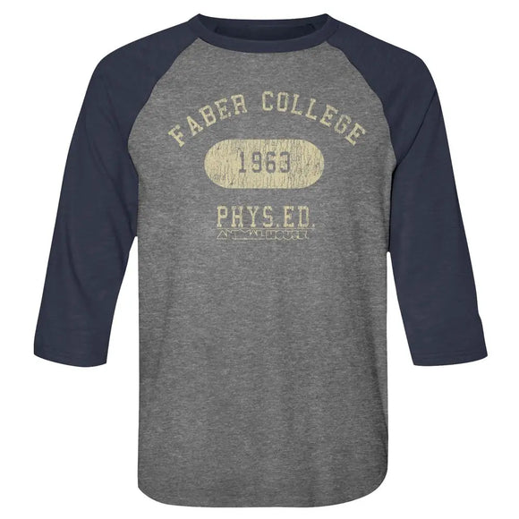 Animal House-Faber Phys Ed-Premium Heather/Vintage Navy Adult 3/4 Sleeve Raglan-S - Premium Heather/Vintage Navy