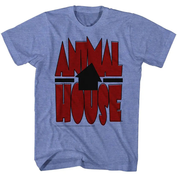 Animal House-Tilted House-Light Blue Heather Adult S/S T-Shirt - Light Blue Heather