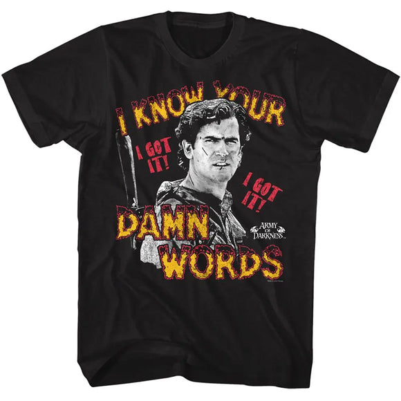 Army Of Darkness-Army Of Darkness Know Your Words-Black Adult S/S T-Shirt - Black