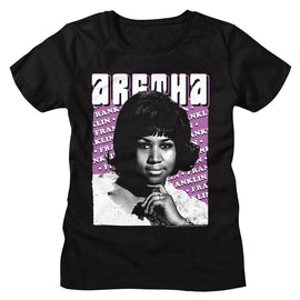 Aretha-Aretha Repeated Name-Black Ladies S/S T-Shirt - Black