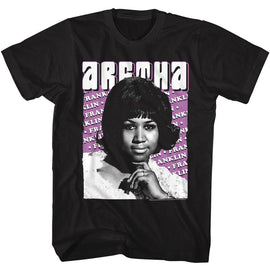 Aretha-Aretha Repeated Name-Black Adult S/S T-Shirt - Black