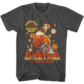 Aretha-Aretha Retro Flowers-Smoke Adult S/S T-Shirt - Smoke