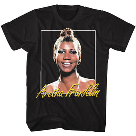 Aretha-Aretha Metallic Signature-Black Adult S/S T-Shirt - Black