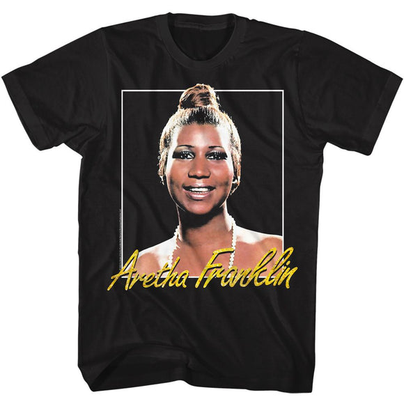 Aretha-Aretha Metallic Signature-Black Adult S/S T-Shirt - Black