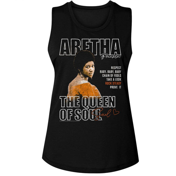 Aretha Franklin-Aretha Franklin Queen Of Soul-Black Ladies Muscle Tank-S - Black