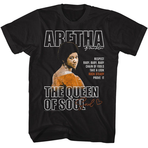 Aretha Franklin-Aretha Franklin Queen Of Soul-Black Adult S/S T-Shirt - Black