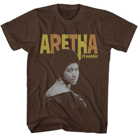 Aretha Franklin-Aretha Franklin Retro-Dark Chocolate Adult S/S T-Shirt - Dark Chocolate
