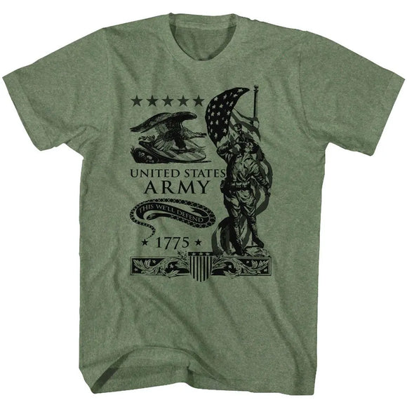 Army-This Well Defend-Military Green Heather Adult S/S T-Shirt - Military Green Heather