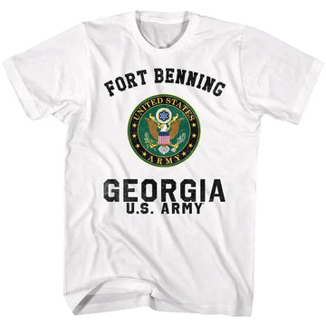 Army-Ft Benning-White Adult S/S T-Shirt - White