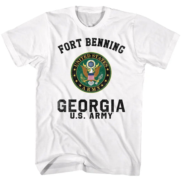 Army-Ft Benning-White Adult S/S T-Shirt - White