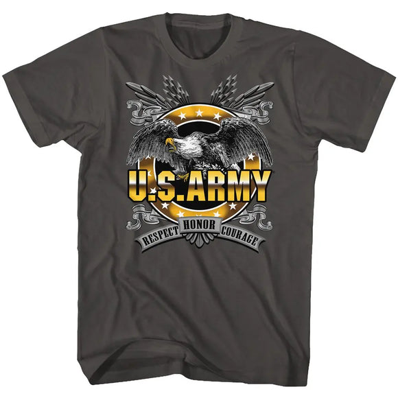 Army-Honor Respect Courage-Smoke Adult S/S T-Shirt - Smoke
