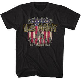 Army-Army Us Army And Flag-Black Adult S/S T-Shirt - Black