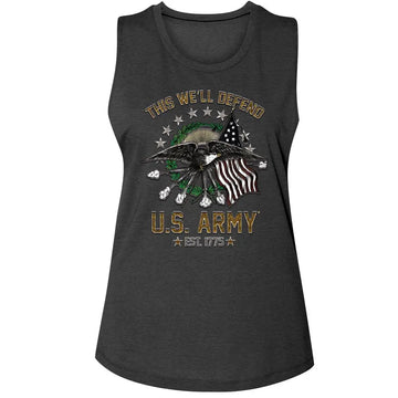 Army-Army This We Will Defend-Charcoal Ladies Muscle Tank-S - Charcoal