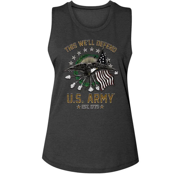 Army-Army This We Will Defend-Charcoal Ladies Muscle Tank-S - Charcoal