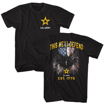 Army-Army Well Defend Front And Back-Black Adult S/S T-Shirt ***F&B***-S - Black