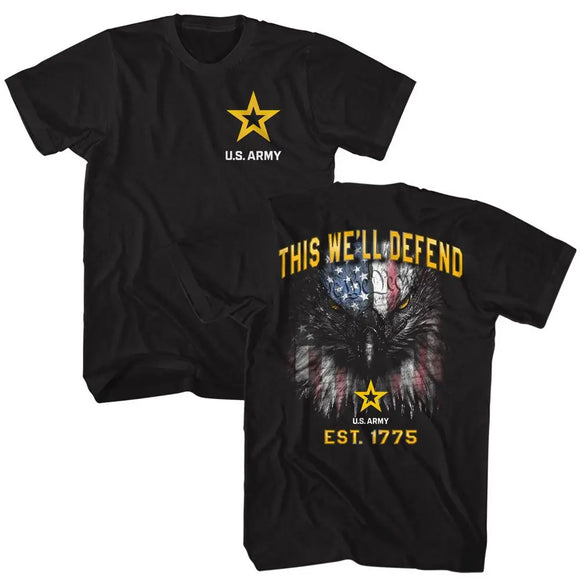 Army-Army Well Defend Front And Back-Black Adult S/S T-Shirt ***F&B***-S - Black