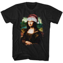 Art Gallery-Art Gallery Mona Lisa In Santa Hat-Black Adult S/S T-Shirt - Black