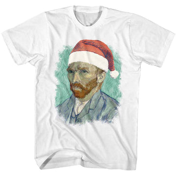 Art Gallery-Art Gallery Van Gogh In Santa Hat-White Adult S/S T-Shirt - White