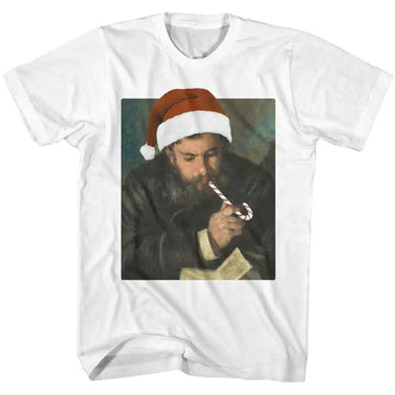 Art Gallery-Art Gallery Monet By Renoir In Santa Hat-White Adult S/S T-Shirt - White