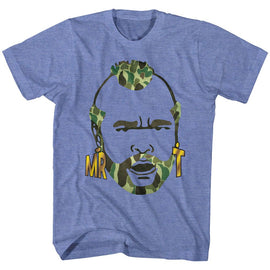Mr T-Camo Hair-Light Blue Heather Adult S/S T-Shirt - Light Blue Heather