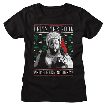 Mr T-Mr T Whos Been Naughty-Black Ladies S/S T-Shirt - Black