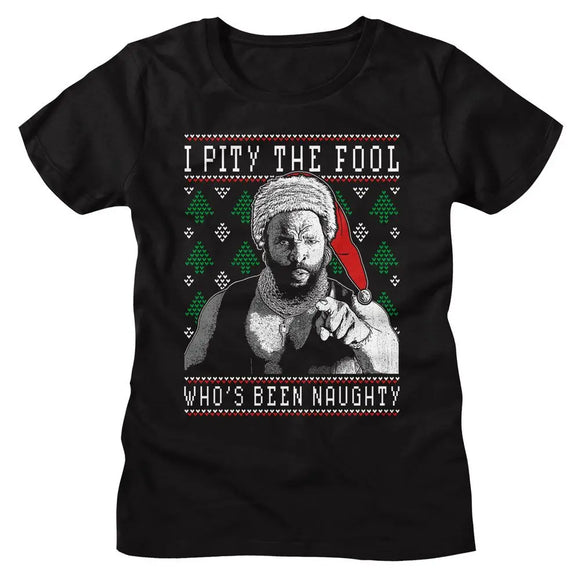 Mr T-Mr T Whos Been Naughty-Black Ladies S/S T-Shirt - Black
