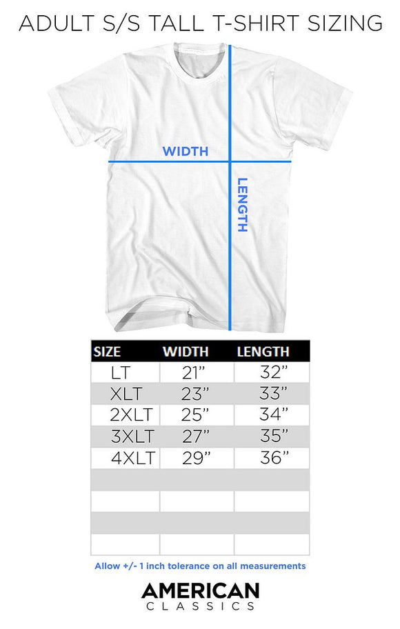 Adult Tall Size Chart for Weird Science In The Name Of Science Black Adult T-Shirt
