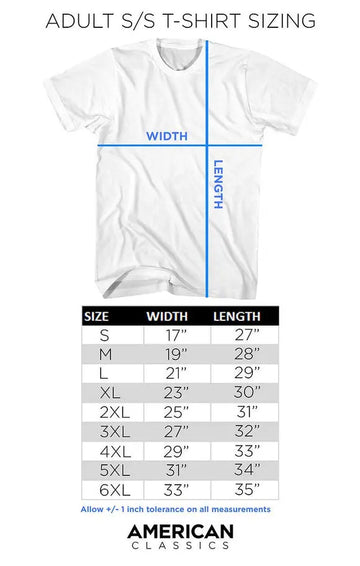 Adult Size Chart for Mr T-Chain Of Fool-Gray Heather Adult S/S T-Shirt - Gray Heather