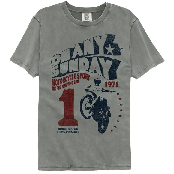 Bruce Brown Films-Bbf On Any Sunday-Gray Adult S/S Comfort Color T-Shirt - Gray