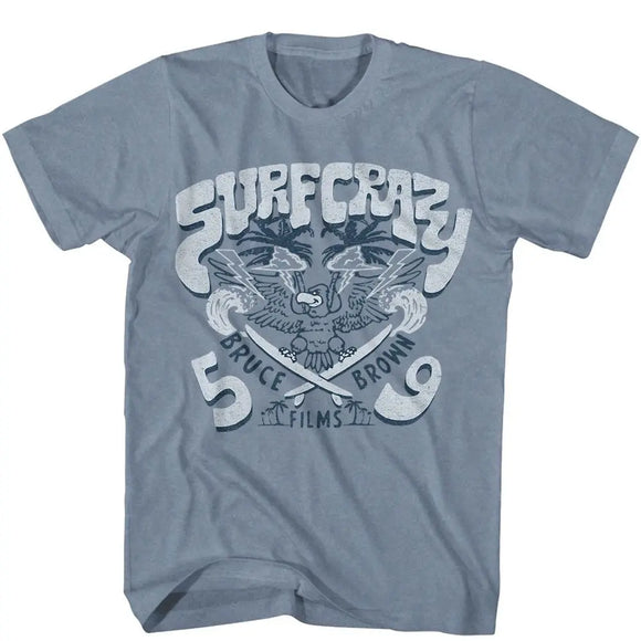 Bruce Brown Films-Bbf Surf Crazy-Indigo Heather Adult S/S T-Shirt - Indigo Heather