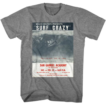 Bruce Brown Films-Bbf Surf Crazy Poster-Graphite Heather Adult S/S T-Shirt - Graphite Heather