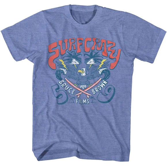 Bruce Brown Films-Bbf Surf Crazy 59-Light Blue Heather Adult S/S T-Shirt - Light Blue Heather