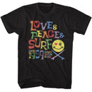 Bruce Brown Films-Bbf Love Peace And Surf-Black Adult S/S T-Shirt - Black