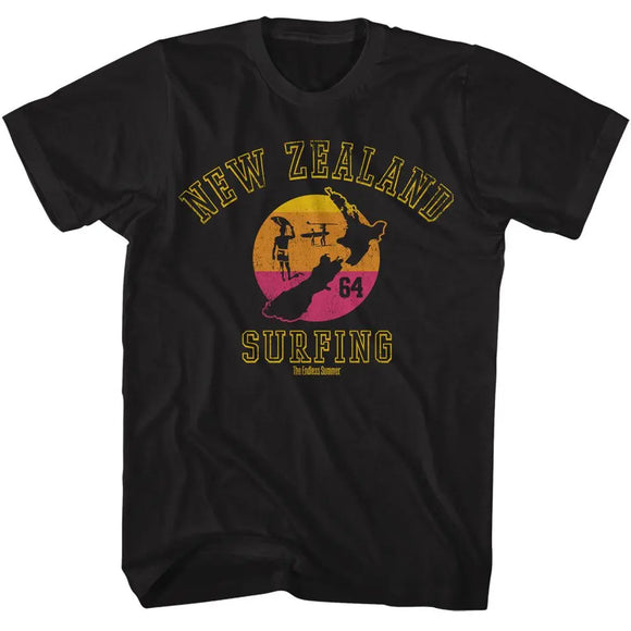 Bruce Brown Films-Bbf New Zealand Surfing-Black Adult S/S T-Shirt - Black