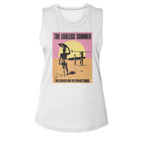 Bruce Brown Films-Bbf Search For Perfect Wave-White Ladies Slub Sleeveless Crew Neck Tee-S - White