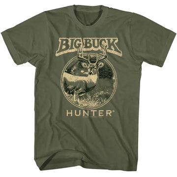Big Buck Hunter-Big Buck Hunter Two Tone Buck-Military Green Adult S/S T-Shirt - Military Green