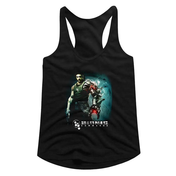 Bionic Commando-Steam Arm-Black Ladies Slimfit Racerback-S - Black