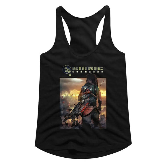 Bionic Commando-The World Burn-Black Ladies Slimfit Racerback-S - Black